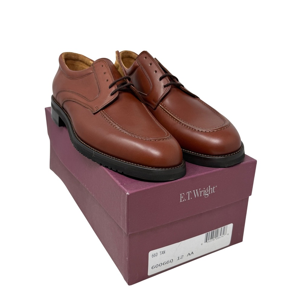 ET Wright‎ Dress Shoes Tan Leather Apron Toe Derby Mens 12 AA Made in Italy